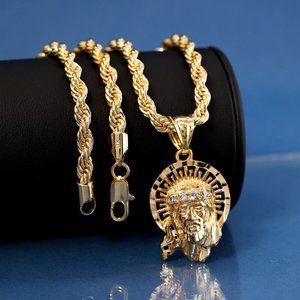Jesus 14k Diamond Stamped Pendant + Necklace